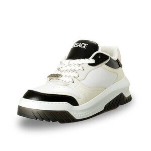 Versace Men's Leather & Suede White/Black Sneakers Shoes US 11.5 IT 44.5